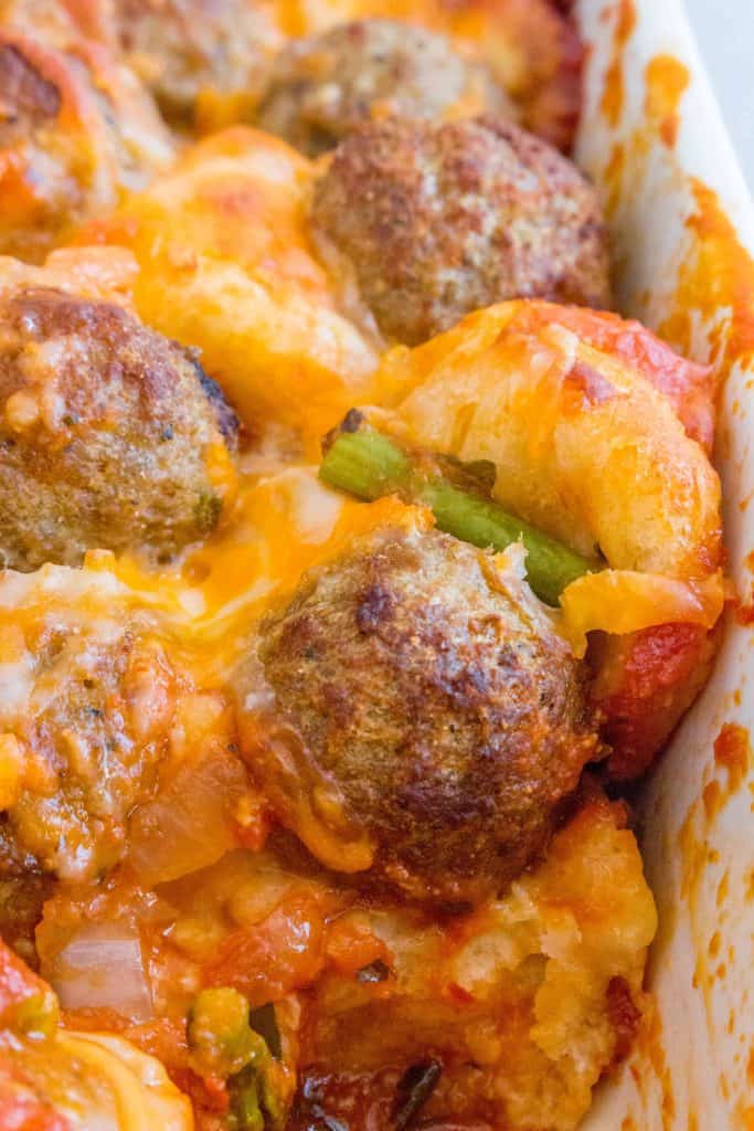 This one post Meatball Sub Casserole is so easy to make. Dump everything into a baking dish and have dinner ready in 40 minutes.