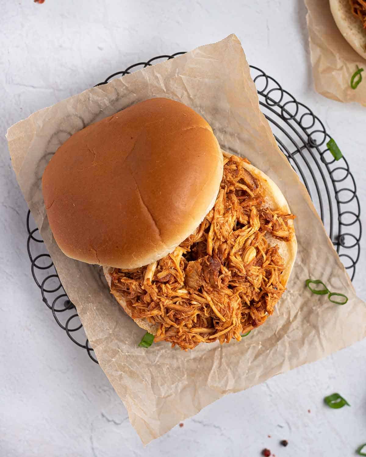 Burger with pulled BBQ chicken.