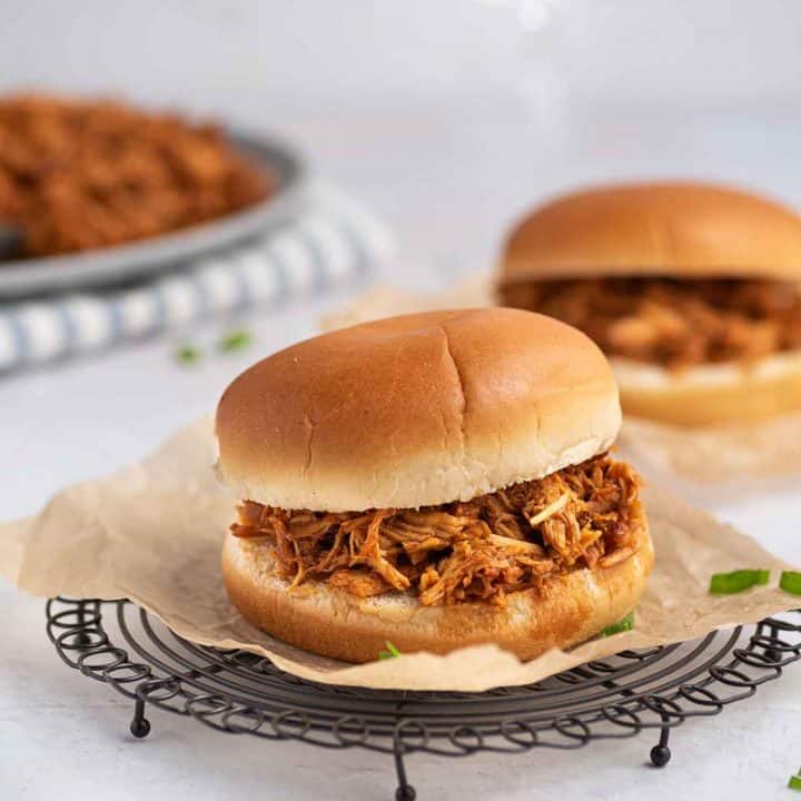 Burger with slow cooker bbq chicken.