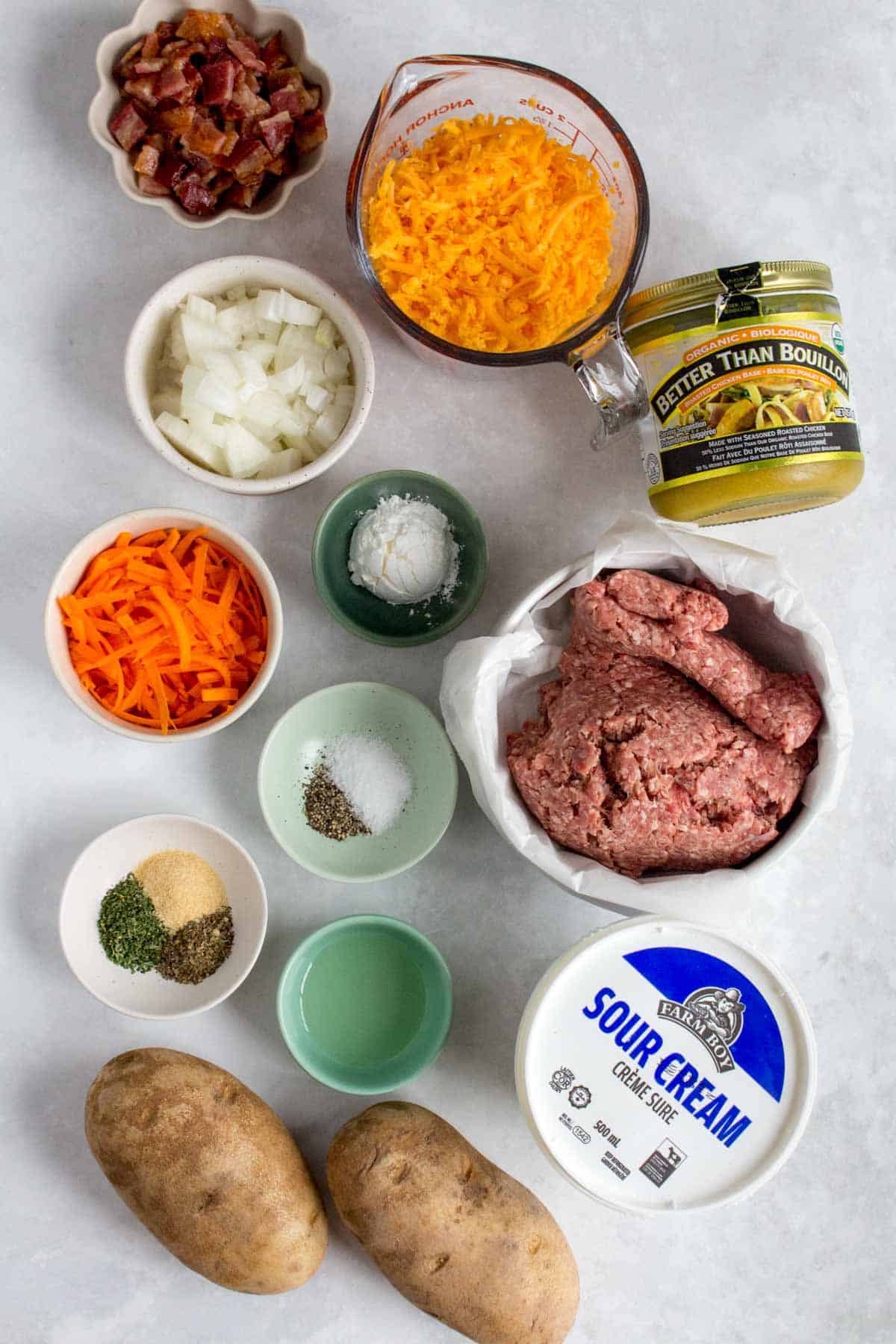 Ingredients needed to make instant pot cheeseburger soup.