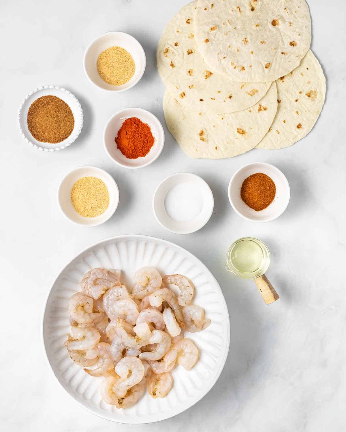Ingredients needed to make air fryer shrimp tacos.