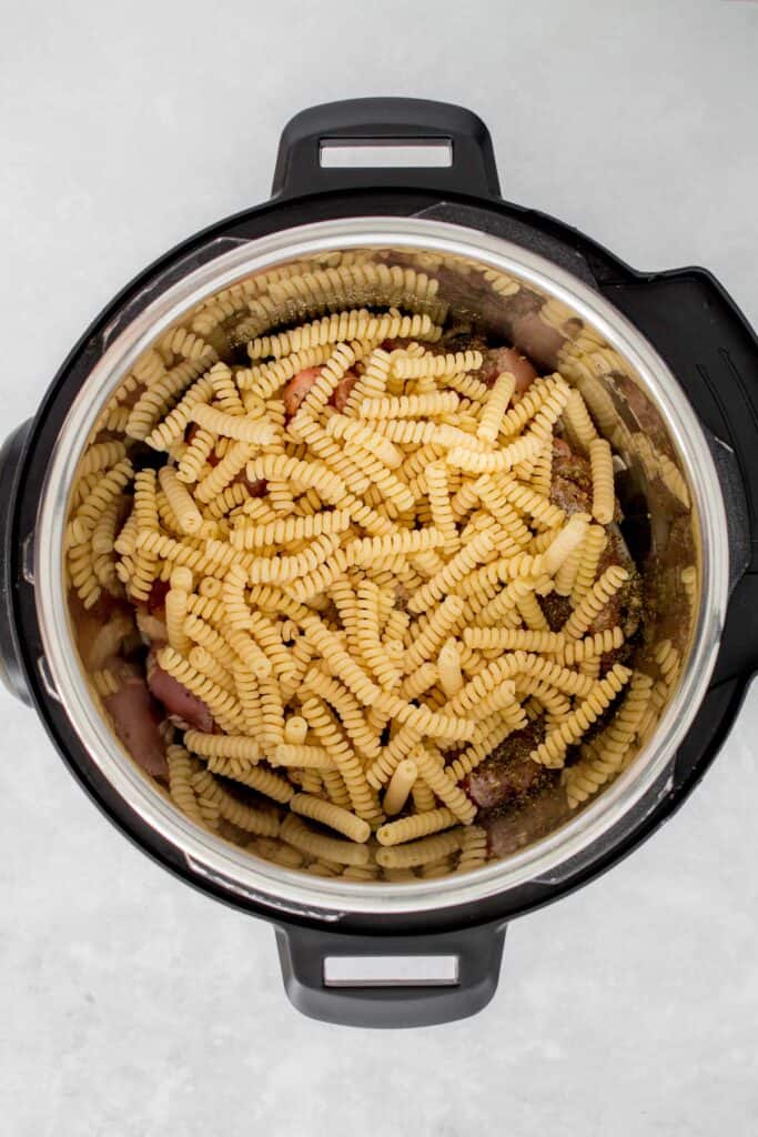 Pasta added to the Instant Pot.