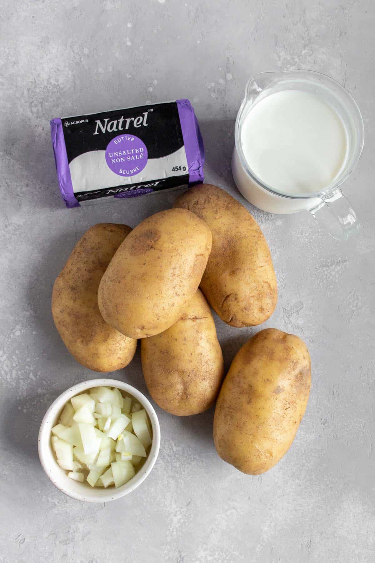 Ingredients needed to make four ingredient potato soup.