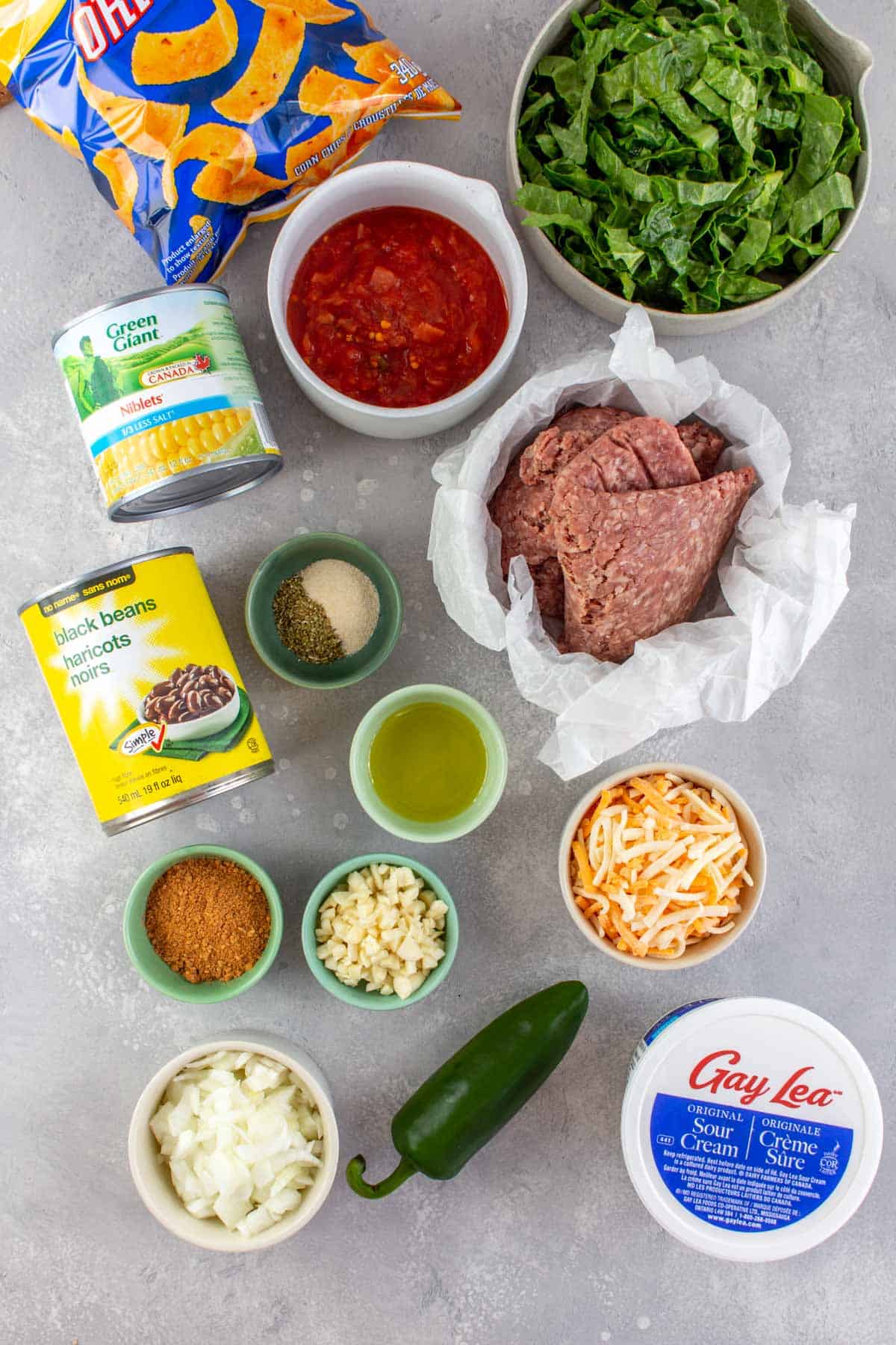 Ingredients needed to make walking taco casserole.