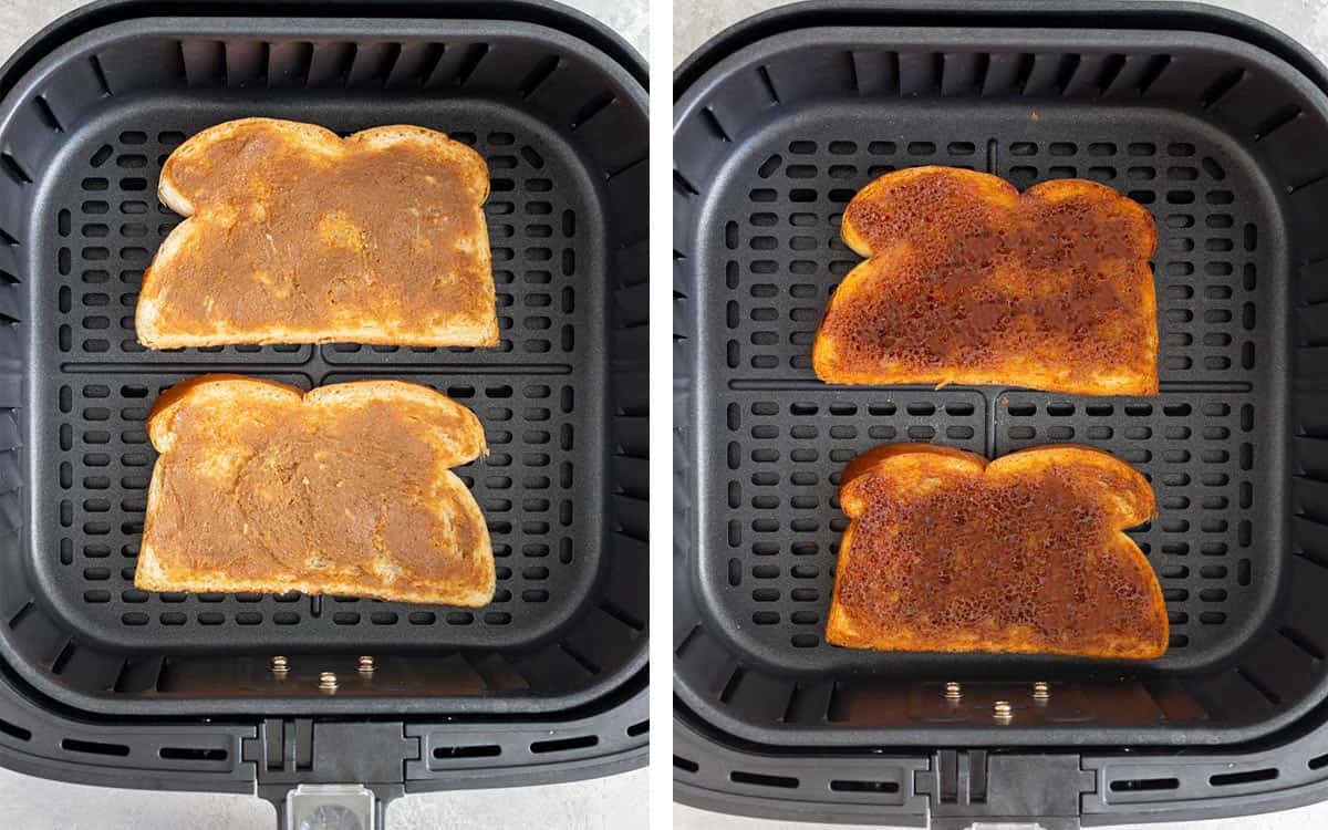 Before and after cinnamon toast air fried.