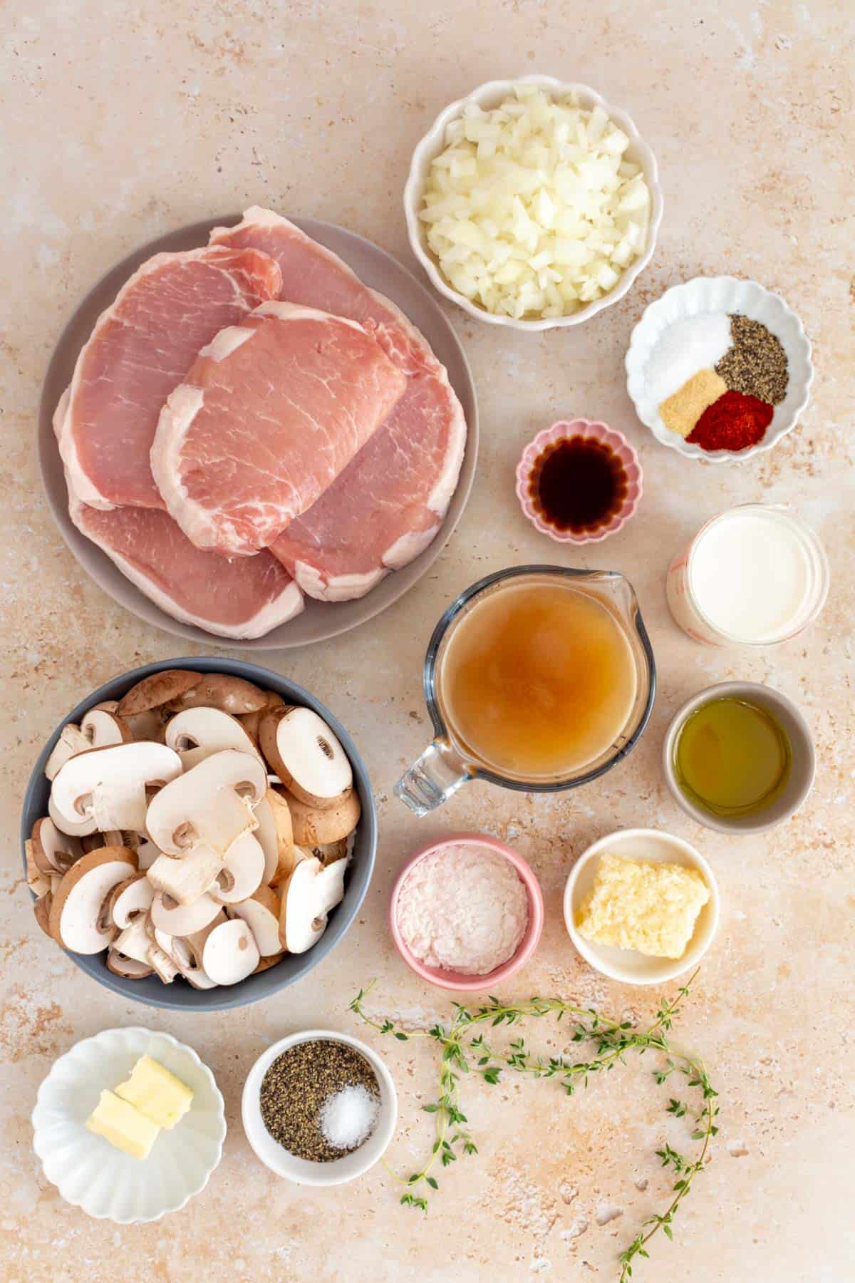 Ingredients needed to make dutch oven pork chops.