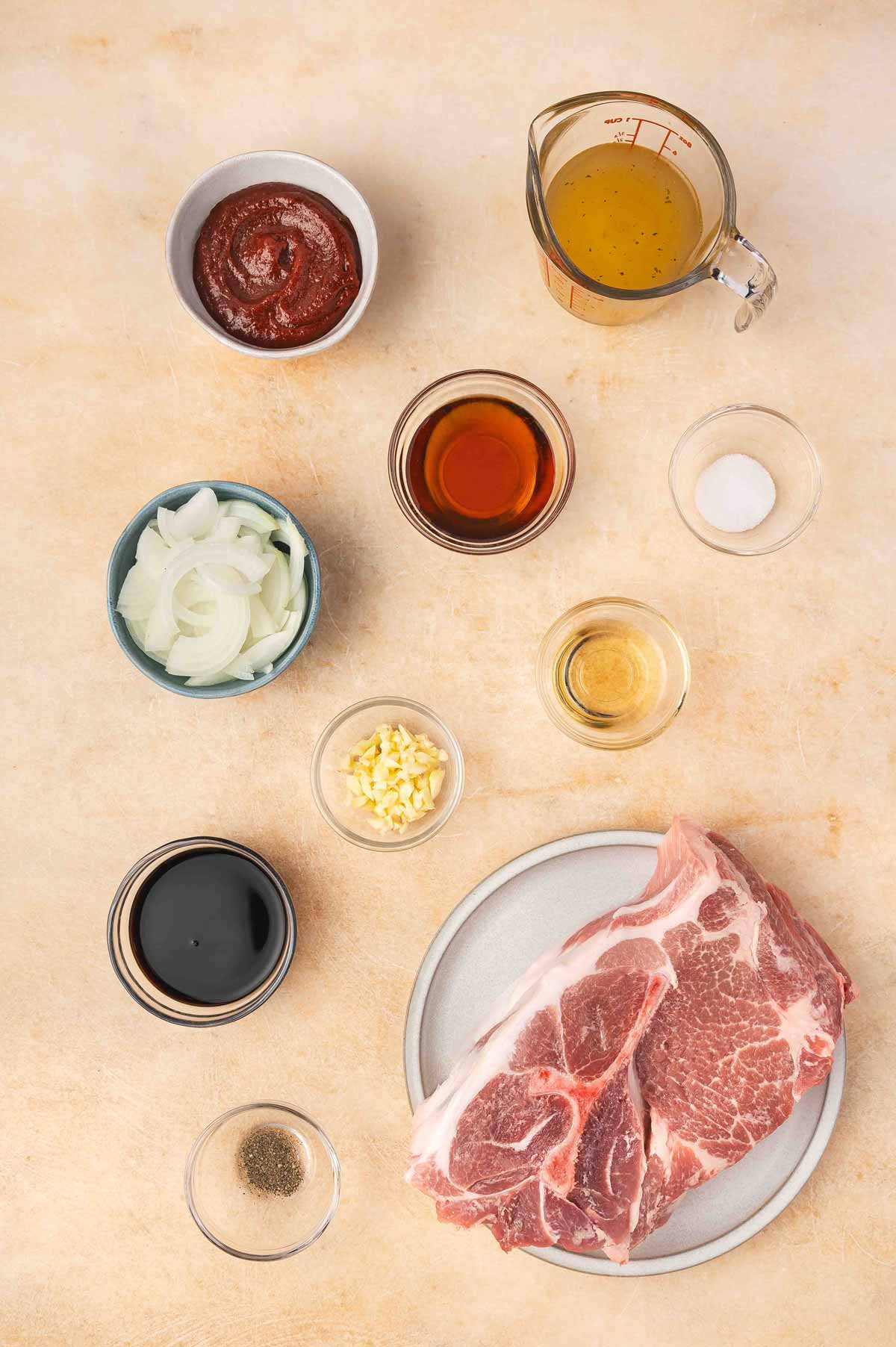 Ingredients needed to make slow cooker gochujang pulled pork.
