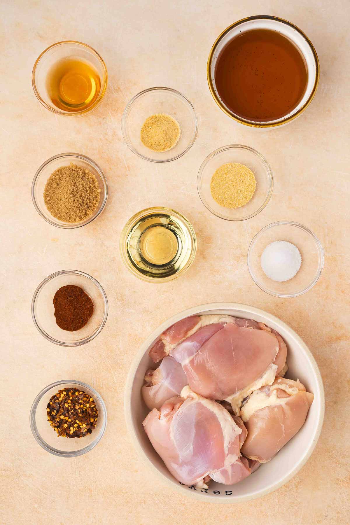 Ingredients needed to make slow cooker hot honey chicken.